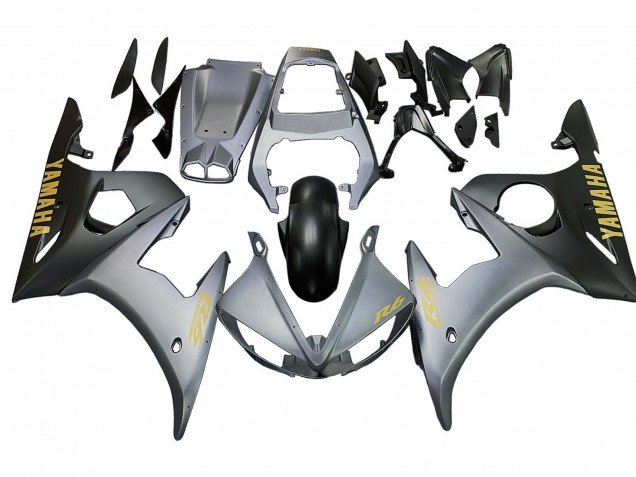2003-2004 Yamaha YZF R6 Motorcycle Fairings - Matte Grey Matte Black Gold Decals Australia for Sale
