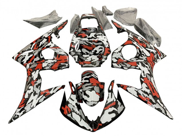 2003-2004 Yamaha YZF R6 Motorcycle Fairings - Black Red Grey Camouflage Australia for Sale