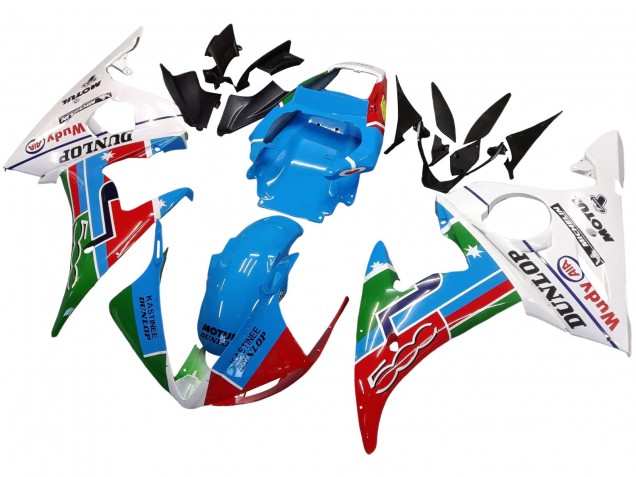 2005 Yamaha YZF 600 R6 Motorcycle Fairings - Light Blue White Green Red Kastinee Dunlop Motul Australia for Sale