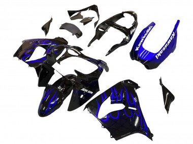 2000-2001 Kawasaki ZX9R Motorcycle Fairings - Glossy Black Blue Flame White Australia for Sale
