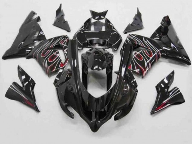 2004-2005 Kawasaki ZX10R Motorcycle Fairings - Black Red White Flame Australia for Sale