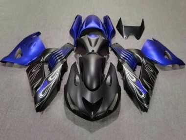 2006-2011 Kawasaki ZX14R ZZR1400 Motorcycle Fairings - Matte Black Blue Silver Flame Australia for Sale