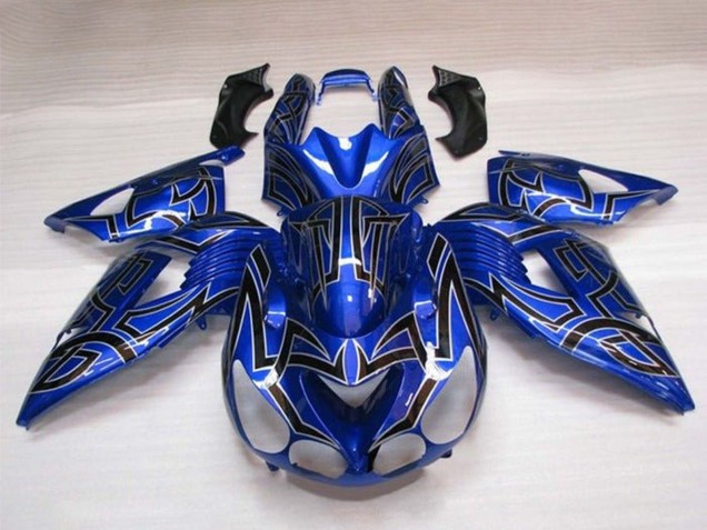 2006-2011 Kawasaki ZX14R ZZR1400 Motorcycle Fairings - Blue Black Silver Tribal Australia for Sale