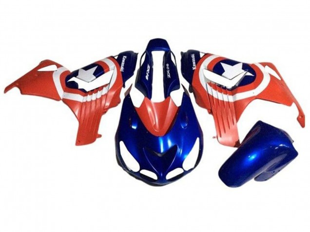 2006-2011 Kawasaki ZX14R ZZR1400 Motorcycle Fairings - Blue Red White Star Captain America Australia for Sale