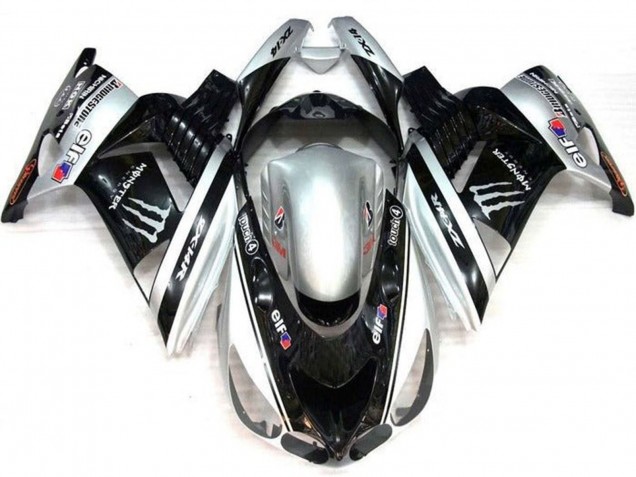 2006-2011 Kawasaki ZX14R ZZR1400 Motorcycle Fairings - Silver Black Elf Touch4 Monster Bridgestone Australia for Sale