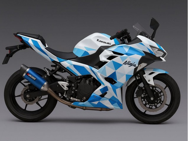 2024-2025 Kawasaki Ninja 500 EX500R Motorcycle Fairings - White Blue Geometric Australia for Sale