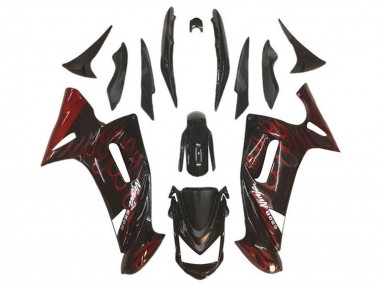 2006-2008 Kawasaki Ninja 650 EX650 Motorcycle Fairings - Glossy Black Red Flame Australia for Sale