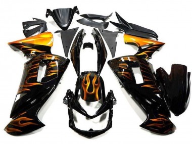 2006-2008 Kawasaki Ninja 650 EX650 Motorcycle Fairings - Glossy Black Gold Flame Australia for Sale