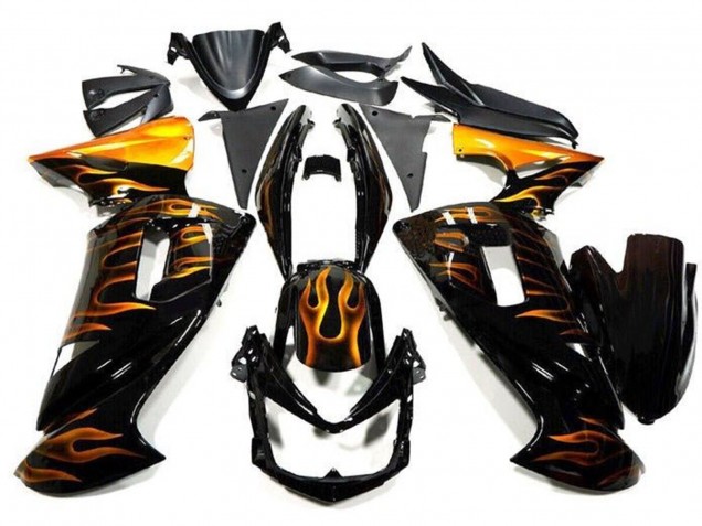 2006-2008 Kawasaki Ninja 650 EX650 Motorcycle Fairings - Glossy Black Gold Flame Australia for Sale