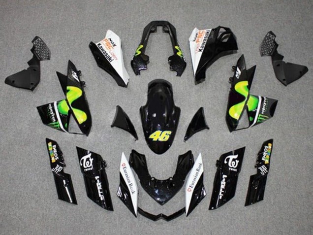2010-2013 Kawasaki Z1000 Motorcycle Fairings - Glossy Black White Green MoviStar Monster Australia for Sale