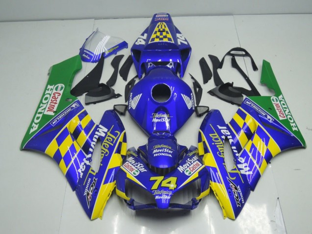 2004-2005 Honda CBR1000RR Motorcycle Fairings - Blue Yellow Green MoviStar Australia for Sale