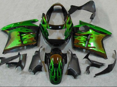 1996-2007 Honda CBR1100XX Blackbird Motorcycle Fairings - Glossy Black Green Flame Australia for Sale