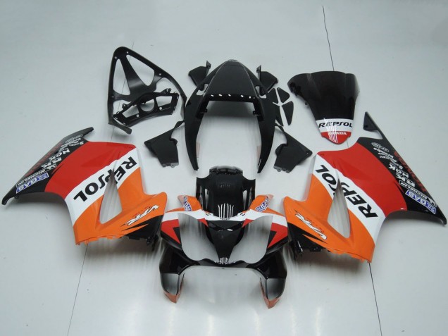 2002-2013 Honda VFR 800 Motorcycle Fairings - Orange White Red Glossy Black Repsol Australia for Sale