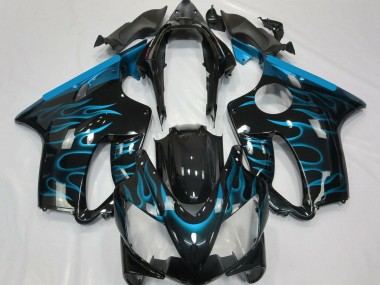 2004-2007 Honda CBR600 F4i Motorcycle Fairings - Glossy Black Light Blue Flame Australia for Sale