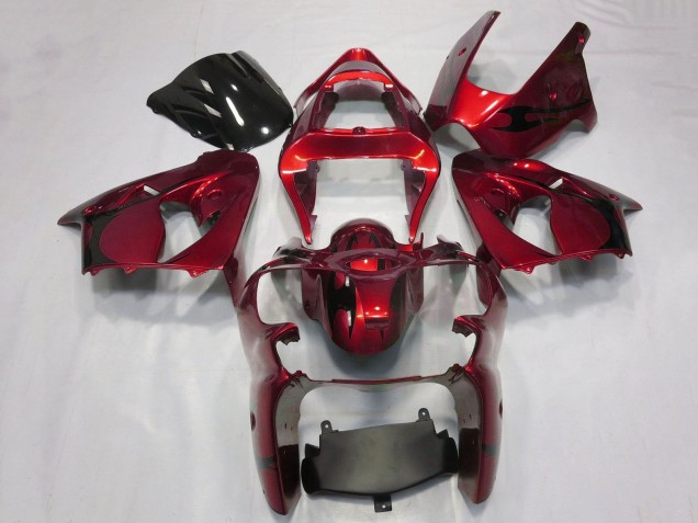 2000-2002 Kawasaki ZX6R Motorcycle Fairings - Candy Red Black Tribal Australia for Sale
