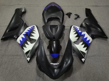 2005-2006 Kawasaki ZX6R Motorcycle Fairings - Matte Black White Blue Shark Australia for Sale