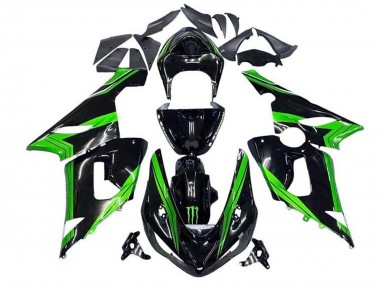 2005-2006 Kawasaki ZX6R Motorcycle Fairings - Green Glossy Black Monster Stripe Australia for Sale