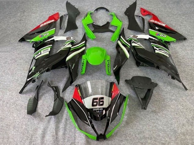 2013-2018 Kawasaki ZX6R Motorcycle Fairings - Green White Black Red Elf 66 Australia for Sale