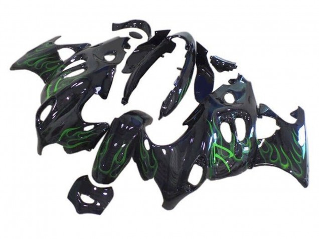 2004-2006 Suzuki GSX600F/GSX750F Motorcycle Fairings - Glossy Black Green Flame Australia for Sale