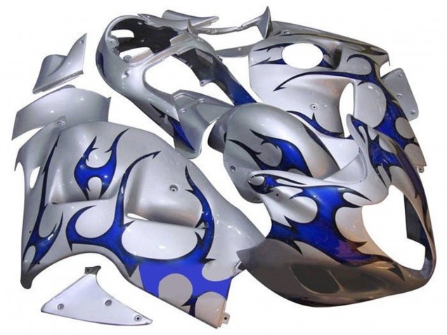 1996-2007 Suzuki GSXR 1300 Hayabusa Motorcycle Fairings - Silver Blue Tribal Australia for Sale