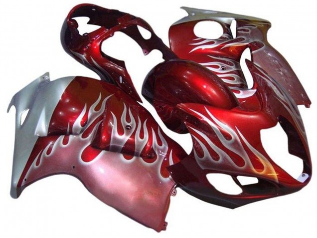 1996-2007 Suzuki GSXR 1300 Hayabusa Motorcycle Fairings - Red Silver Flame Australia for Sale