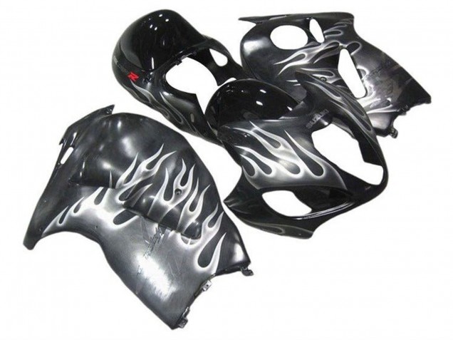 1996-2007 Suzuki GSXR 1300 Hayabusa Motorcycle Fairings - Grey Black White Flame Australia for Sale