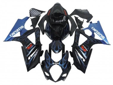 2005-2006 Suzuki GSXR 1000 Motorcycle Fairings - Black Light Blue Flame Australia for Sale