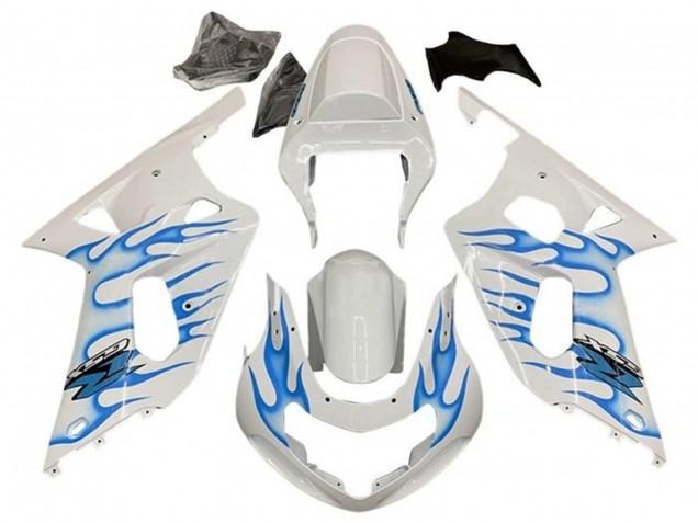 2001-2003 Suzuki GSXR 600 / GSXR 750 Motorcycle Fairings - White Blue Flame Australia for Sale