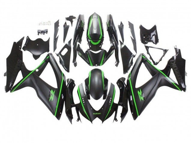 2008-2010 Suzuki GSXR 600 / GSXR 750 Motorcycle Fairings - Matte Black Green Stripe Australia for Sale