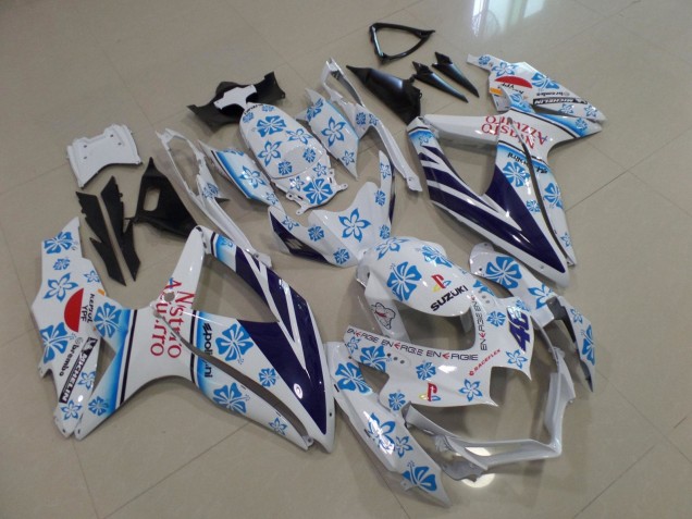 2008-2010 Suzuki GSXR 600 / GSXR 750 Motorcycle Fairings - White Blue Flower Red Nastro Azzurro Australia for Sale
