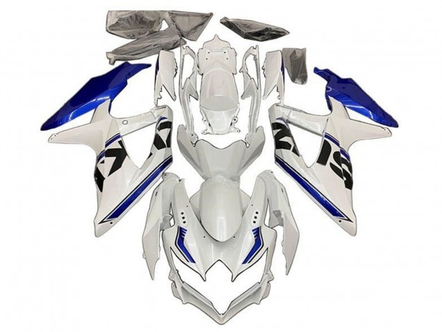 2008-2010 Suzuki GSXR 600 / GSXR 750 Motorcycle Fairings - White Blue Black Stripe Australia for Sale