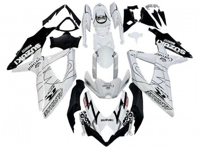 2008-2010 Suzuki GSXR 600 / GSXR 750 Motorcycle Fairings - White Black Alstare Corona Extra Motul Australia for Sale