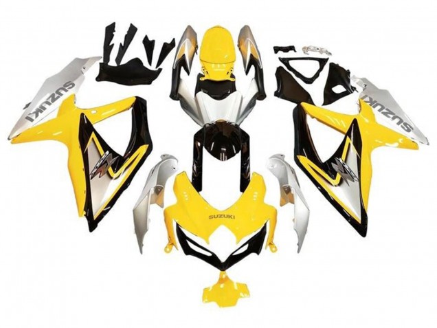 2008-2010 Suzuki GSXR 600 / GSXR 750 Motorcycle Fairings - Silver Yellow Glossy Black Australia for Sale