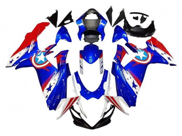 2011-2024 Suzuki GSXR 600 / GSXR 750 Motorcycle Fairings - Blue White Red Captain America Australia for Sale