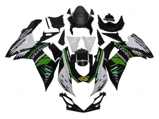 2011-2024 Suzuki GSXR 600 / GSXR 750 Motorcycle Fairings - White Green Black Monster 46 Australia for Sale