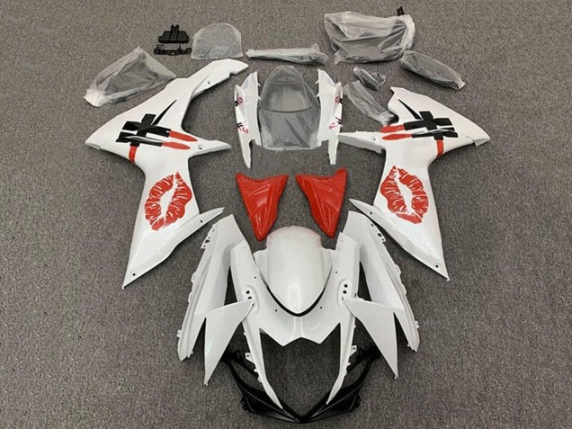 2011-2024 Suzuki GSXR 600 / GSXR 750 Motorcycle Fairings - White Red Lipstick Kiss Australia for Sale