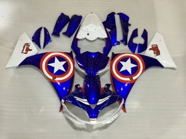 2012-2014 Yamaha YZF 1000 R1 Motorcycle Fairings - White Blue Red Star Captain America Australia for Sale