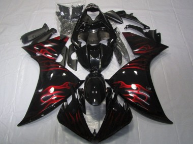 2012-2014 Yamaha YZF 1000 R1 Motorcycle Fairings - Glossy Black Red Flame Australia for Sale