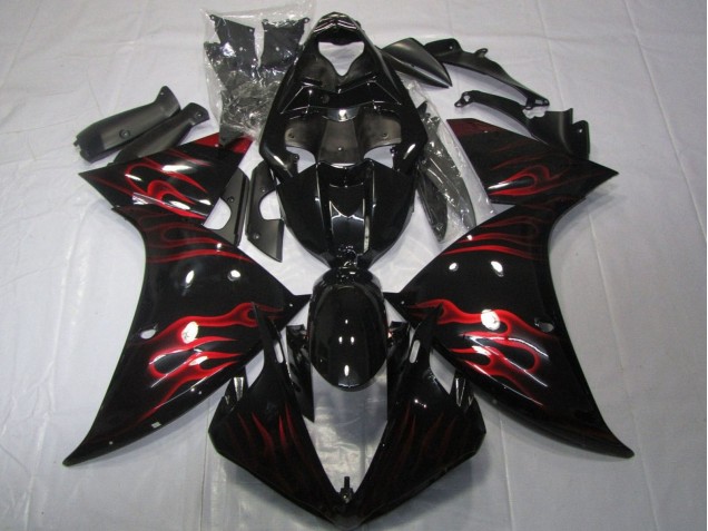 2012-2014 Yamaha YZF 1000 R1 Motorcycle Fairings - Glossy Black Red Flame Australia for Sale