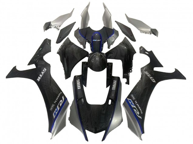 2020-2025 Yamaha YZF 1000 R1 Motorcycle Fairings - Faux Carbon Fiber Silver Blue Australia for Sale
