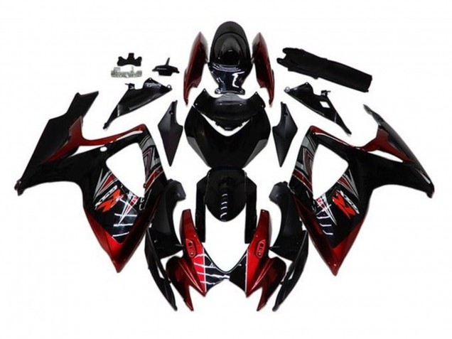 2006-2007 Suzuki GSXR 600 / GSXR 750 Motorcycle Fairings - Glossy Black Red Australia for Sale