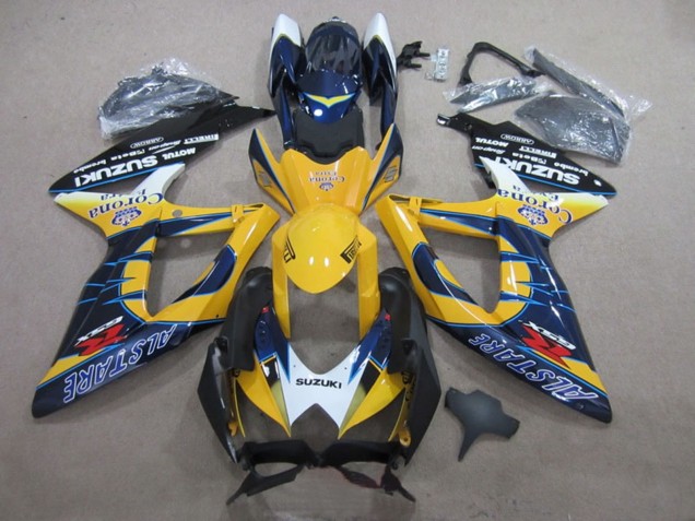 2008-2010 Suzuki GSXR 600 Motorcycle Fairings - White Yellow Blue Alstare Corona Extra Australia for Sale