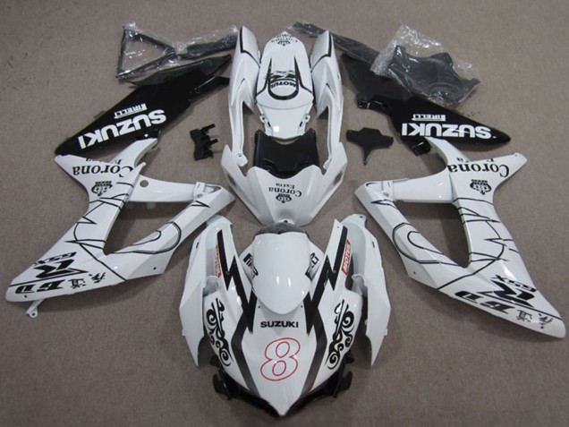 2008-2010 Suzuki GSXR 600 Motorcycle Fairings - White Black Corona Extra Motul 8 Australia for Sale