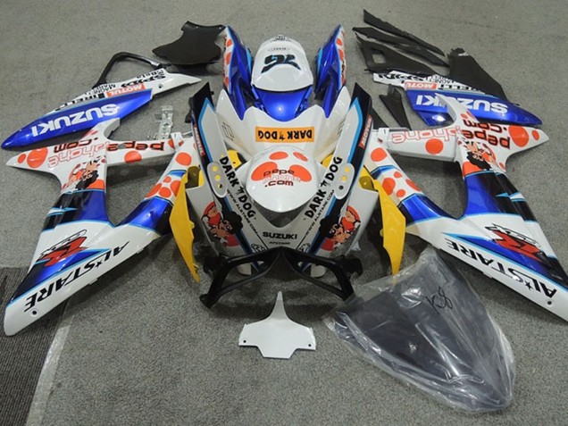 2008-2010 Suzuki GSXR 600 Motorcycle Fairings - White Blue Orange Alstare Dark Dog Australia for Sale