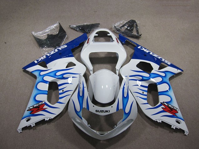 2001-2003 Suzuki GSXR 750 Motorcycle Fairings - White Blue Flame Australia for Sale