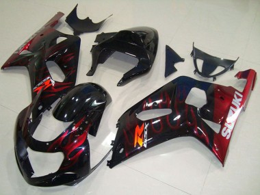 2001-2003 Suzuki GSXR 750 Motorcycle Fairings - Glossy Black Red Flame Australia for Sale