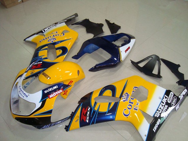 2001-2003 Suzuki GSXR 750 Motorcycle Fairings - Yellow White Blue Alstare Corona Extra Motul Australia for Sale