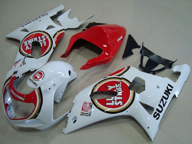 2001-2003 Suzuki GSXR 750 Motorcycle Fairings - White Red Lucky Strike Australia for Sale