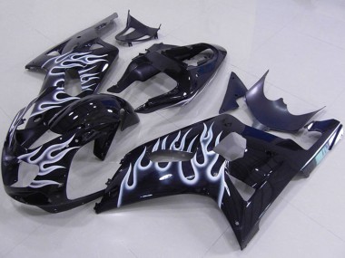 2001-2003 Suzuki GSXR 750 Motorcycle Fairings - Glossy Black White Flame Australia for Sale