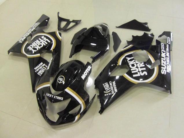 2004-2005 Suzuki GSXR 750 Motorcycle Fairings - Glossy Black White Lucky Strike Motul Australia for Sale